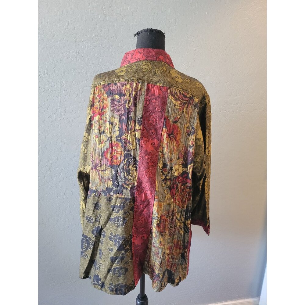 John Mark Artsy Asian Inspired Mandarin Collar Patchwork Floral Top Shacket 3X - Picture 7 of 10